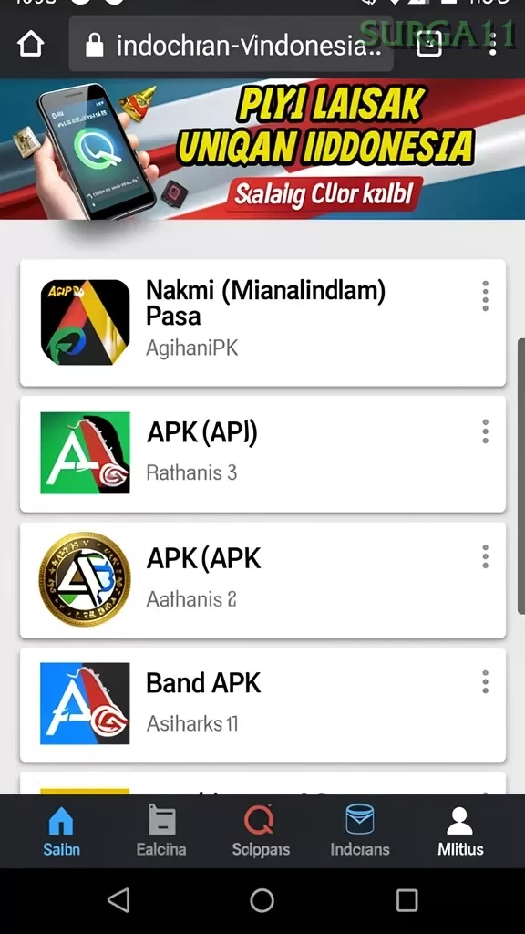 Cuplikan layar menu unduhan surga11 untuk perangkat Android